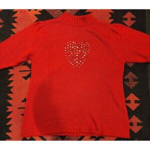 Vintage Roaman's Red Knit Sweater with GEM  Heart Design Size 1X